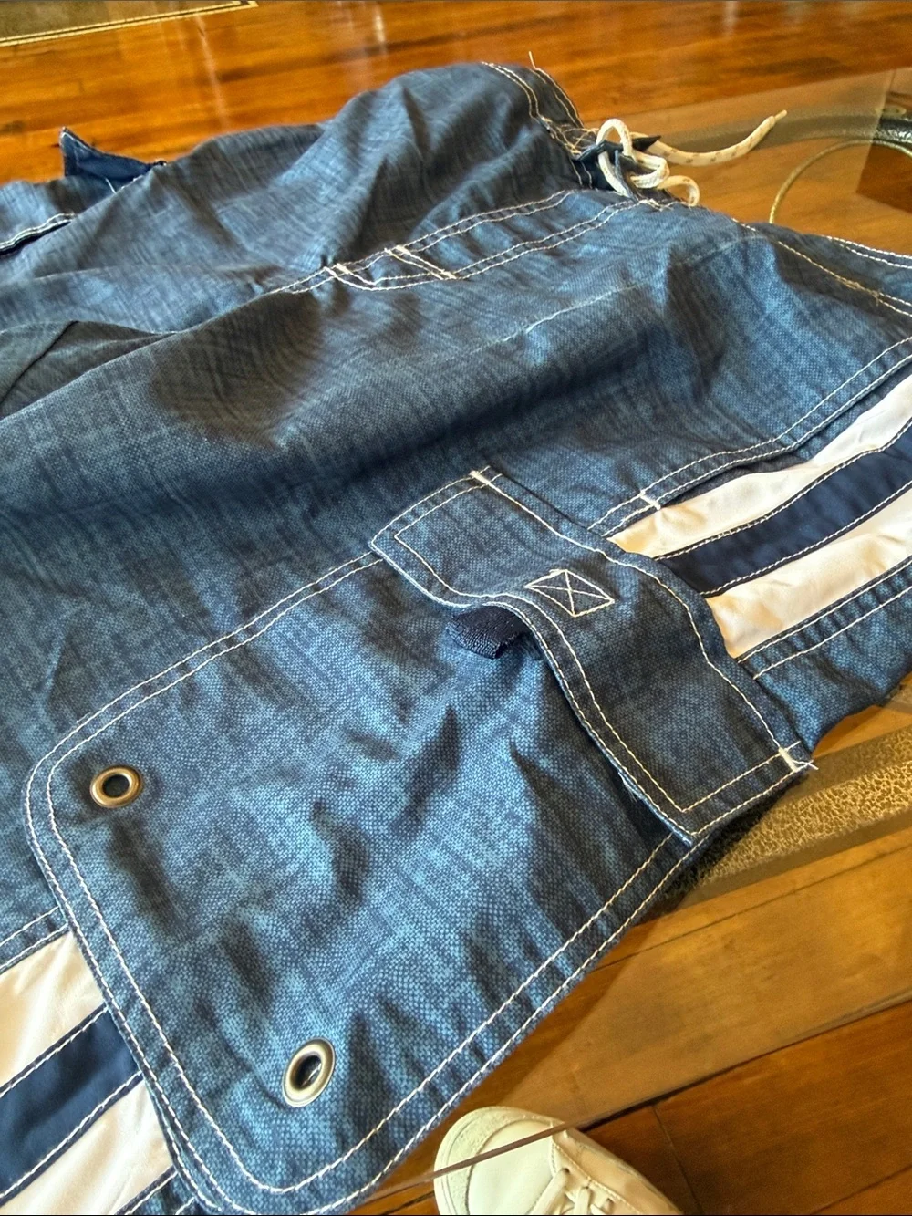 Men's Navy Cargo Swim Shorts with Contrast Stitching